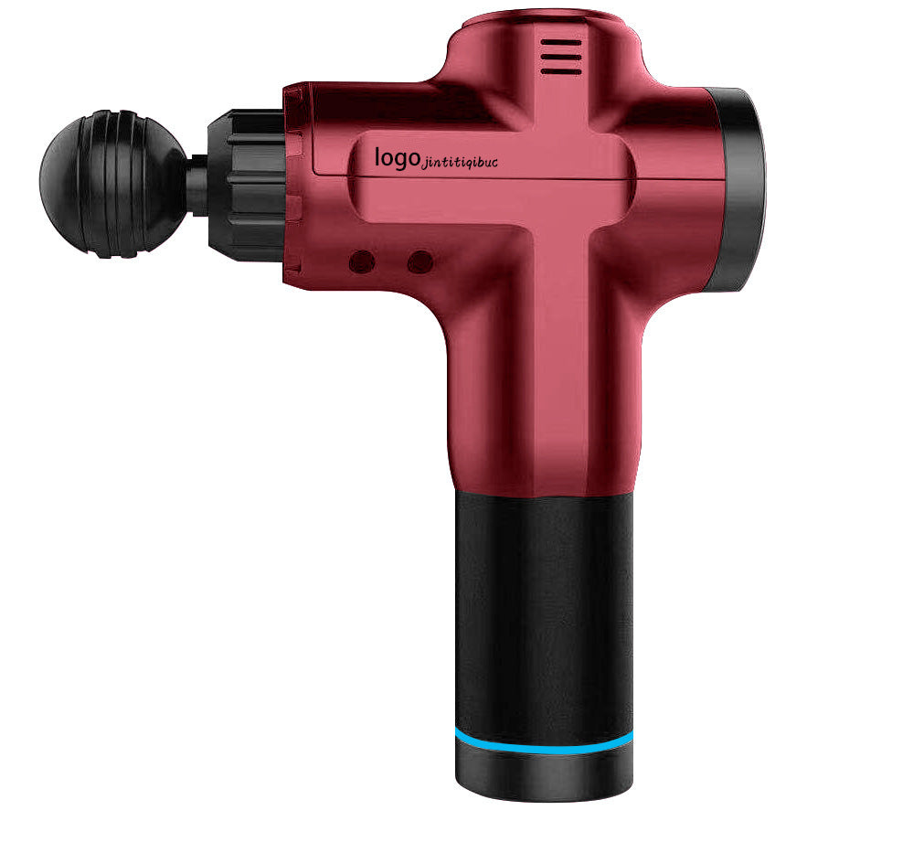 Red and black massage gun on a white background