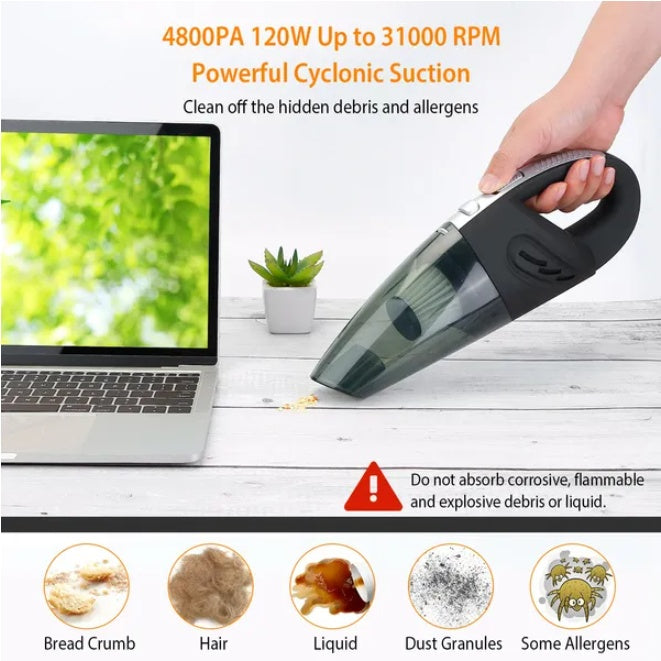 cordless handheld vacuum cleaner with powerful cyclonic suction for removing debris and allergens from surfaces.