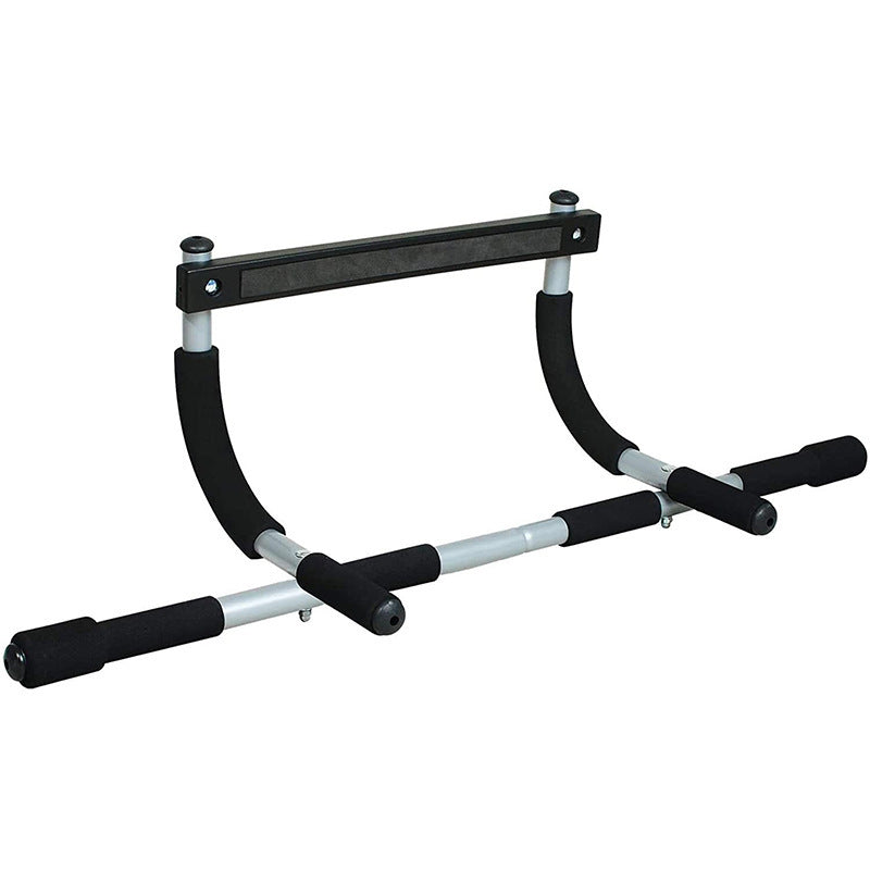 Black and silver pull-up bar on a white background
