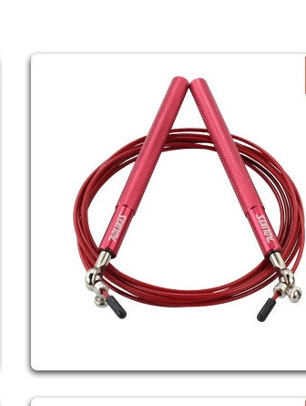 Red jump rope with black ends on a white background
