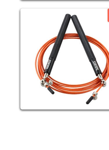 Orange jump rope with black handles on a white background