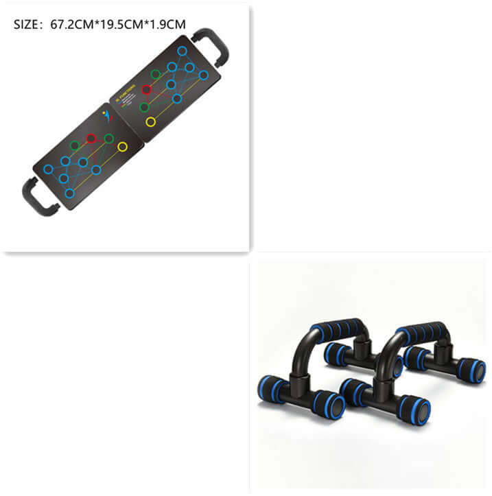 Handheld fitness device with digital display and adjustable resistance bands on a white background