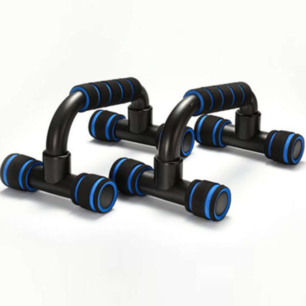 Black and blue exercise equipment on a white background