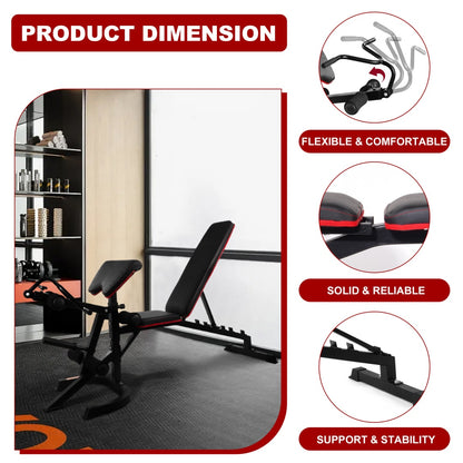 --Only Supports Self Pickup--Adjustable Weight Bench Combo, Bench Press Combo, Home Gym Weight Bench With Squat Rack, Leg Extensions, Teacher Curls And Weight Storage