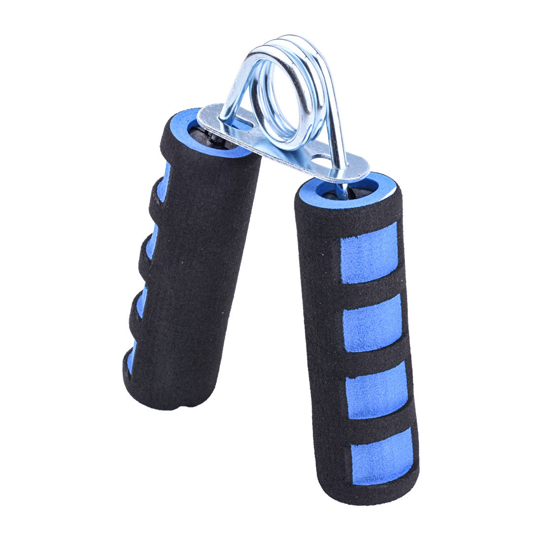 Hand grip trainer with black and blue handles on a white background