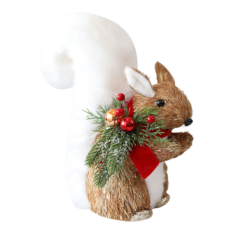 Straw Christmas Elk Squirrel Ornaments Christmas Scene Layout