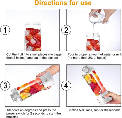 Directions for use of Portable Blender 600ML Electric showing steps to prepare smoothies.